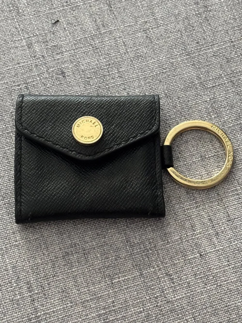 Michael Kors Saffiano Leather Mini Envelope Coin Pouch Keychain Wallet Black